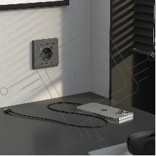 Розетка с заземлением, шторками и USB тип A+C (графит матовый)