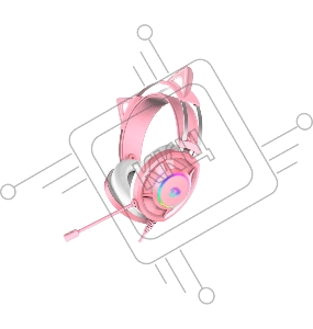 Гарнитура игровая проводная EH469 Pink (розовый), пара кошачьих ушек в комплекте, подсветка RGB, подключение USB, длина кабеля 2.4м