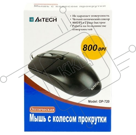 Мышь A4Tech OP-720 (черный) USB, пров. опт. мышь, 2кн, 1кл-кн