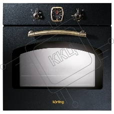 Встраиваемая электрическая духовка Korting OKB 460 RN / 59.8 х 59.5 x 56 см, 6 режимов нагрева, аналоговые часы в классическом стиле Frank Muller, таймер, черный+бронза