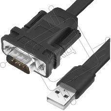 Переходник Greenconnect Конвертер-переходник 0.5m плоский, черный, позолоченные коннекторы, 28/26 AWG, USB 2.0 AM / DB9 RS-232 PRO, чипсет PL2303RA (GCR-UOC5M-BCG-0.5m)