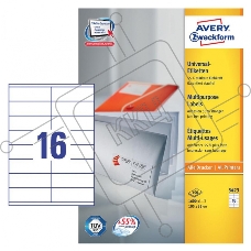 Этикетки самоклеящиеся Avery Zweckform 3423 A4, 105x35 мм, 16 шт, универсальная, 70 г/м2, 100 л, покрытие матовое, белый
