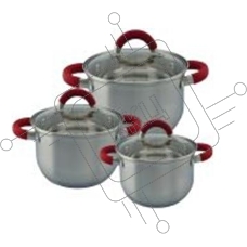 KELLI KL-4236 6 пред.(Наб. кастрюль-3 шт.- 1,9л, 2,6л и 3,6л. Внутри шкала измерения. Силикон. ручки не нагреваются. Высококач. нерж. сталь. 5-слойное капсульное дно. Зеркал. поверхность. Матовая полоска. Можно использовать на всех типах плит. Стекл. крыш