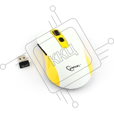 Мышь беспроводная Gembird MUSW-221-Y белый/желтый, 1600 dpi, радиоканал, USB, кнопки - 6