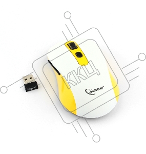 Мышь беспров. Gembird MUSW-221-Y, белый/жёлтый, 5кн.+колесо-кнопка, 800/1200/1600DPI, 2.4ГГц