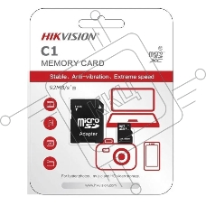 Флеш карта microSDHC 64GB Hikvision HS-TF-C1(STD)/64G/Adapter <HS-TF-C1(STD)/64G/Adapter>  (с SD адаптером) R/W Speed 92/30MB/s , V30