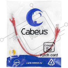 Патч-корд Cabeus PC-UTP-RJ45-Cat.5e-0.3m-RD Cat.5e, неэкр., U/UTP, RJ45/RJ45, PVC, AWG24, 0.3м, красный