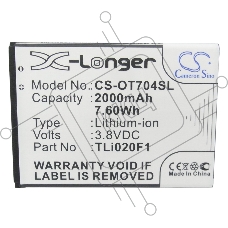 Аккумулятор CameronSino  CS-OT704SL TLi020F1 для Alcatel One Touch 7040, 7041, 6036, 5042 3.8V / 2000mAh / 7.60Wh