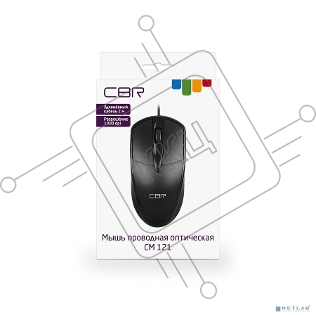 Мышь проводная CBR CM 121 Black, оптическая, USB, 1000 dpi, 3 кнопки и колесо прокрутки, длина кабеля 2 м, цвет чёрный
