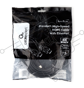 Кабель HDMI Cablexpert CC-HDMI4L-7.5M, 7.5м, v2.0, 19M/19M, серия Light, черный, позол.разъемы, экран, пакет