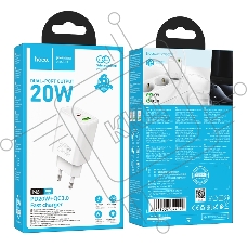 Зарядное устройство Hoco 20Вт, 3А, QC3.0/PD, 1xUSB, 1xType-C, N61, белый, коробка
