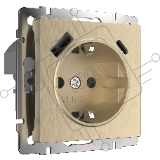 Розетка с заземлением, шторками и USB тип A+C (шампань рифленый )