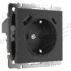 Розетка с заземлением, шторками и USB тип A+C (черный)