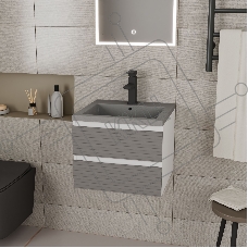 Тумба под раковину Bau Stil Loft grey brushed, раковина кварцевая BAU Stil 50, серый металлик