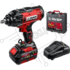 Гайковерт ЗУБР 18В, 1 АКБ (4Ач), в кейсе, ударный. ГУЛ-410-41