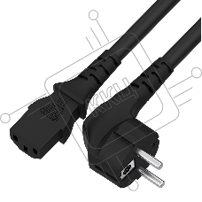 Кабель питания GCR 5.0m, Евровилка угловая - С13, 3*0,75мм, черный, GCR-54243
