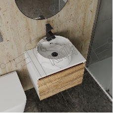Комплект: тумба Bau Dream Blackwood 60, 1 ящик, Раковина круглая накладная BAU Element D41, мрамор, смеситель Hotel Black, черный матовый, выпуск клик клак черный