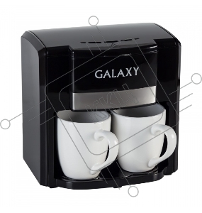 Кофеварка электрическая GALAXY LINE GL 0708, черная, капельная, 750 Вт, 0,3 л (2 чашки), многоразовый съемный фильтр, выключатель с индикатором работы, ножки, препятствующие скольжению, 2 керамические чашки в комплекте, мерная ложка