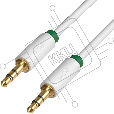 Кабель Greenconnectаудио 1.5m jack 3,5mm/jack 3,5mm белый, зеленая окантовка, ультрагибкий, 28 AWG, M/M, Premium , экран, стерео