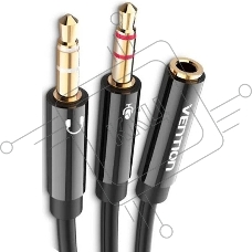 Переходник-разветвитель Vention гибкий Jack 3.5 mm F 4 pin/Jack 3.5 mm M x 2 (OMTP-CTIA) - 0.3м