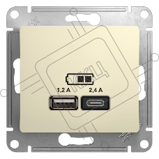 Розетка USB A+С, 5В/2,4А, 2х5В/1,2А SE Glossa Беж