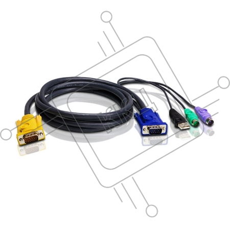 Шнур, мон., клав.+мышь USB, SPHD=)HD DB15+USB A-Тип+2x6MINI-DIN, Male-4xMale,  8+8 проводов, опрессованный,   1.8 метр., черный, (с поддерKой KVM PS/2) USB-PS/2 HYBRID CABLE. 1.8M