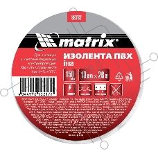 Изолента ПВХ, 19 мм х 20 м, белая, 150мкм Matrix