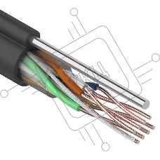 Кабель витая пара F/UTP, категория 5e, PE, 4PR, 24AWG, внешний, черный, с тросом