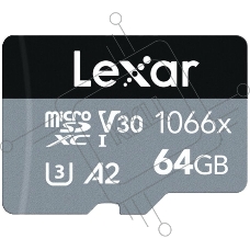 Карта LEXAR Professional 1066x 64GB microSDHC/microSDXC UHS-I Card SILVER Series with adapter