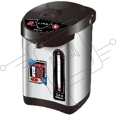 Термопот LIRA LR 0401 нержавеющая сталь объем 3,8 л, мощность 800 Вт, 220В/50Гц, корпус и колба из нержавеющей стали, 3 способа подачи воды: при нажатии чашкой на клапан, с помощью насоса, с помощью электропомпы, Функция повторного кипячения, Ручка для пе