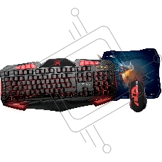 Игровой набор Qumo Axe Strike, проводная, 104+8 клавиш, встроенные подсветки общая + кнопок 7 цветов, мышь проводная, оптическая, коврик