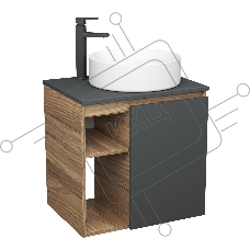 Тумба Bau Dream Blackwood 60 правая, графит, раковина BAU Dream круглая D41, смеситель для раковины высокий Hotel Black, черный