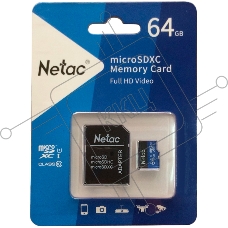 Флеш карта microSDHC 64GB Netac P500 <NT02P500STN-064G-R>  (с SD адаптером) 80MB/s