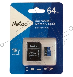 Флеш карта microSDHC 64GB Netac P500 <NT02P500STN-064G-R>  (с SD адаптером) 80MB/s