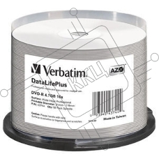 Диск DVD-R Verbatim 4.7 Gb, 16x, Cake Box (50), Full Ink Printable Pro (50/200)