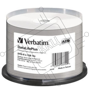 Диск DVD-R Verbatim 4.7 Gb, 16x, Cake Box (50), Full Ink Printable Pro (50/200)