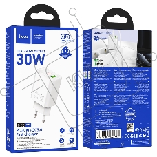 Зарядное устройство Hoco 30Вт, 3А, QC3.0/PD, 1xUSB, 1xType-C, N63, белый, коробка