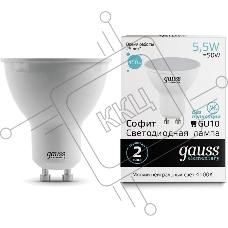 Лампа светодиодная Gauss Elementary MR16 5.5Вт цок.:GU10 спот 220B 4100K св.свеч.бел.нейт. (упак.:10шт) (13626)