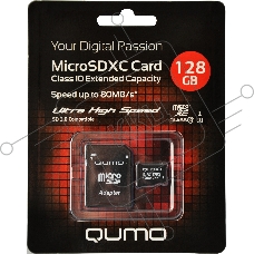 Флэш карта Micro SecureDigital 128Gb QUMO QM128GMICSDXC10U1 {MicroSDXC Class 10 UHS-I, SD adapter}