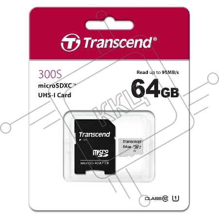Флеш карта Micro SecureDigital 64Gb Transcend Class 10 TS64GUSD300S-A  {MicroSDXC Class 10 UHS-I, SD adapter}