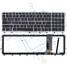 Клавиатура для ноутбука HP Envy 15-j000 черная с серебристой рамкой с подсветкой