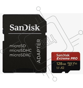 Карта памяти SanDisk Extreme Pro с адаптером microSD UHS I Card 128GB for 4K Video on Smartphones, Action Cams & Drones 200MB/s Read, 90MB/s Write, Lifetime Warranty