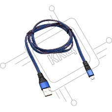 Кабель Rexant USB-microUSB 1 м, плоский провод, синяя джинсовая оплетка
