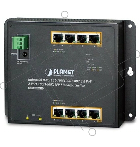 Индустриальный коммутатор WGS-4215-8P2S  IP30, IPv6/IPv4, 8-Port 1000T 802.3at PoE + 2-Port 100/1000X SFP Wall-mount Managed Ethernet Switch (-40 to 75 C, dual power input on 48-56VDC terminal block and power jack, SNMPv3, 802.1Q VLAN, IGMP Snooping, SSL,