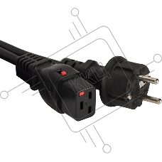 Шнур питания с блокировкой C19-Schuko прямая, 3х1.5, 220В, 16А, черный, 3 метра