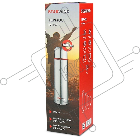 Термос Starwind 10-1000 1л. серебристый/красный картонная коробка