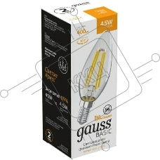 Лампа светодиодная Gauss Basic 1031115 4.5Вт цок.:E14 свеча 220B 2700K св.свеч.бел.теп. (упак.:10шт)