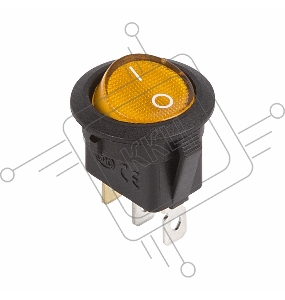 Выключатель клавишный круглый 12V 20А (3с) ON-OFF желтый  с подсветкой  REXANT