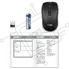 Мышь беспроводная SVEN RX-220W черный, 1600 dpi, радиоканал, USB, кнопки - 4