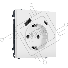 Комплект механизма электрической розетки SIGMA Белый матовый 2USB A+C 20W (быст. зар.) с/з с/ш 16A-250V QUANT PRO (SP1300, PR160)